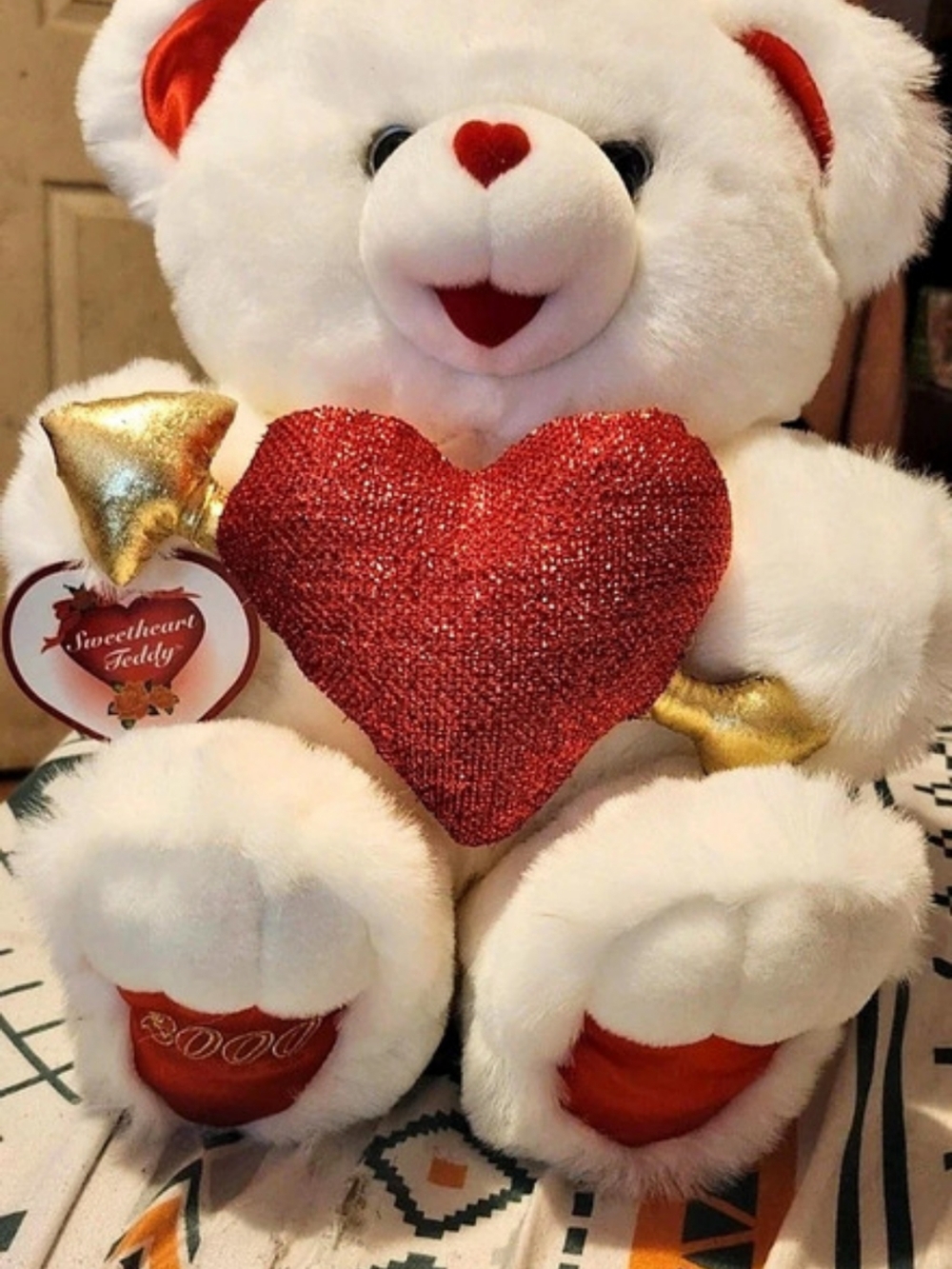 Dan Dee Sweetheart Teddy Bear White Valentine Bear with Red Heart